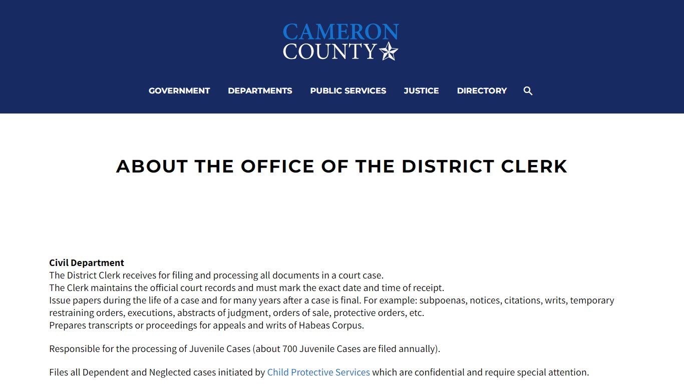 About the Office of the District Clerk - Cameron County